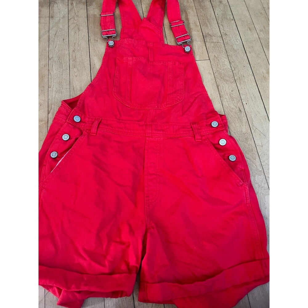 Y2K Gap Bib Red Shortalls Womens Medium Overall Shorts Denim 90s 2000s